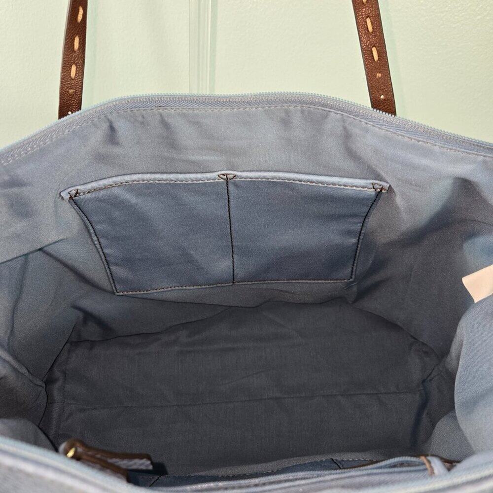 Liz Claiborne Blue Tote Bag with Brown Straps - Picture 9 of 11